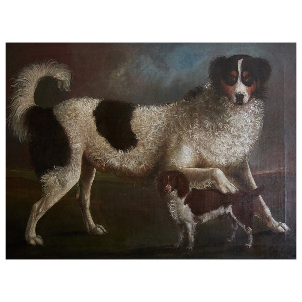 Newfoundland and Spaniel in a Coastal Landscape, possibly by Wootton For Sale