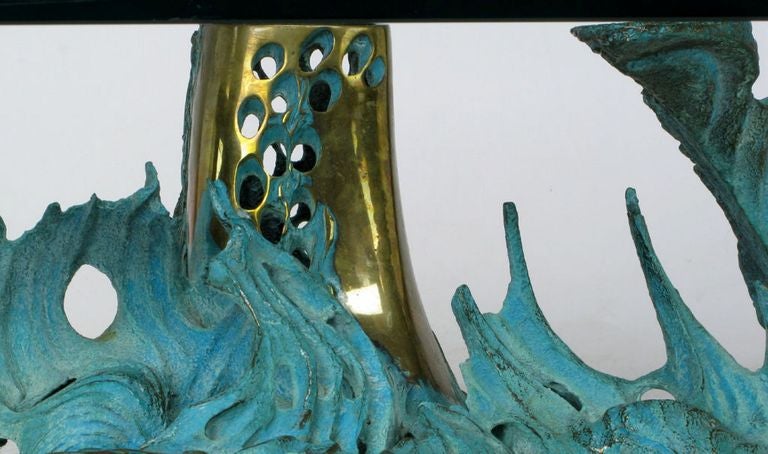 Bob Bennett Cast and Turquoise Patinated Bronze Abstract Sculpture Table 2