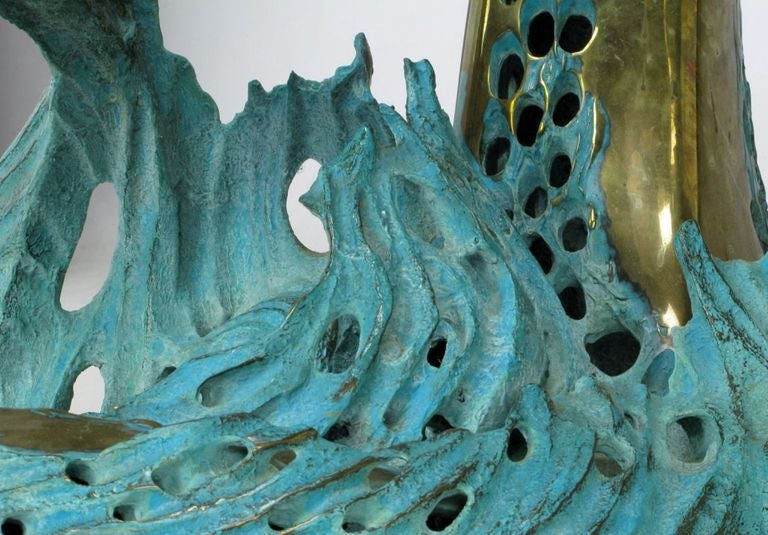 Bob Bennett Cast and Turquoise Patinated Bronze Abstract Sculpture Table 3