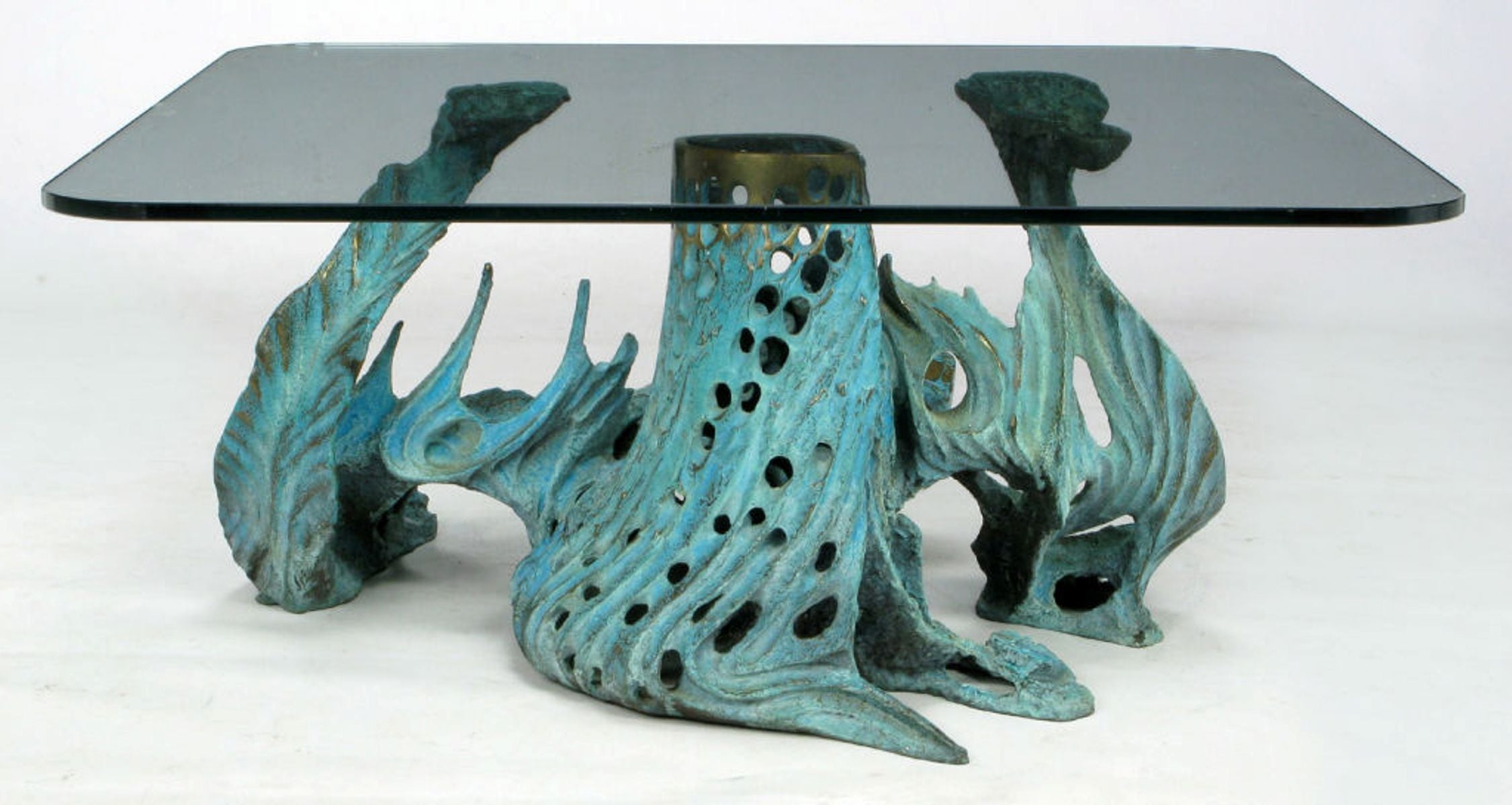 Bob Bennett Cast and Turquoise Patinated Bronze Abstract Sculpture Table