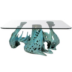 Bob Bennett Cast and Turquoise Patinated Bronze Abstract Sculpture Table