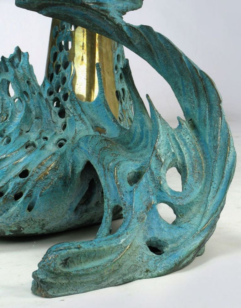 Bob Bennett Cast and Turquoise Patinated Bronze Abstract Sculpture Table 1