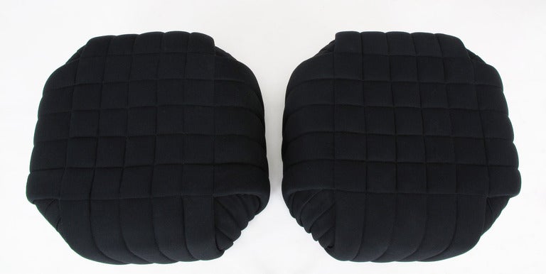 20th Century Pair Channeled & Pleated Black Wool Ottomans By Preview Furniture