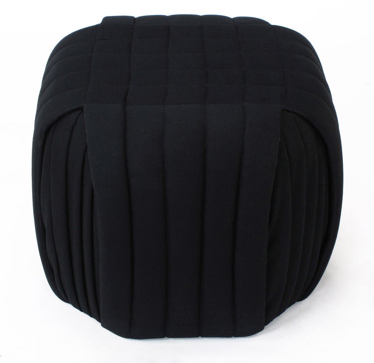 Pair Channeled & Pleated Black Wool Ottomans By Preview Furniture 1