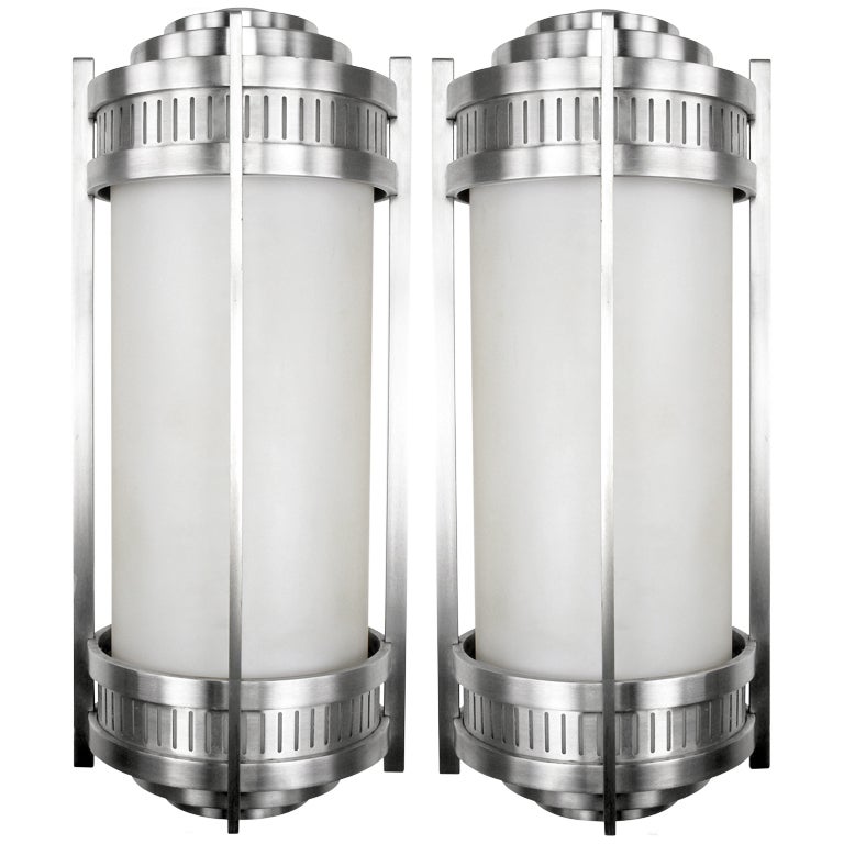 Massive Stainless Steel Art Deco Revival Sconces