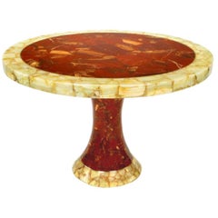 Muller's Red & Cream Onyx Pedestal Dining Table
