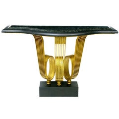 Table console en granit inspirée par Emile-Jacques Ruhlmann et dorée & Par Edward Leisner