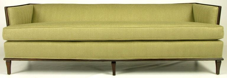 American Sleek Mahogany Even-Arm Sofa In Sage Herringbone