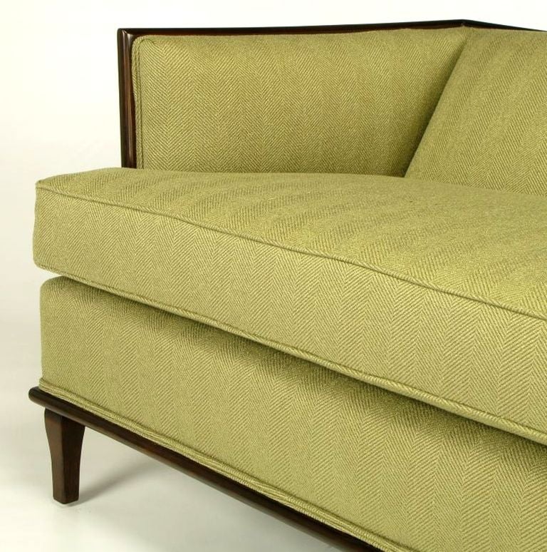 Sleek Mahogany Even-Arm Sofa In Sage Herringbone 4
