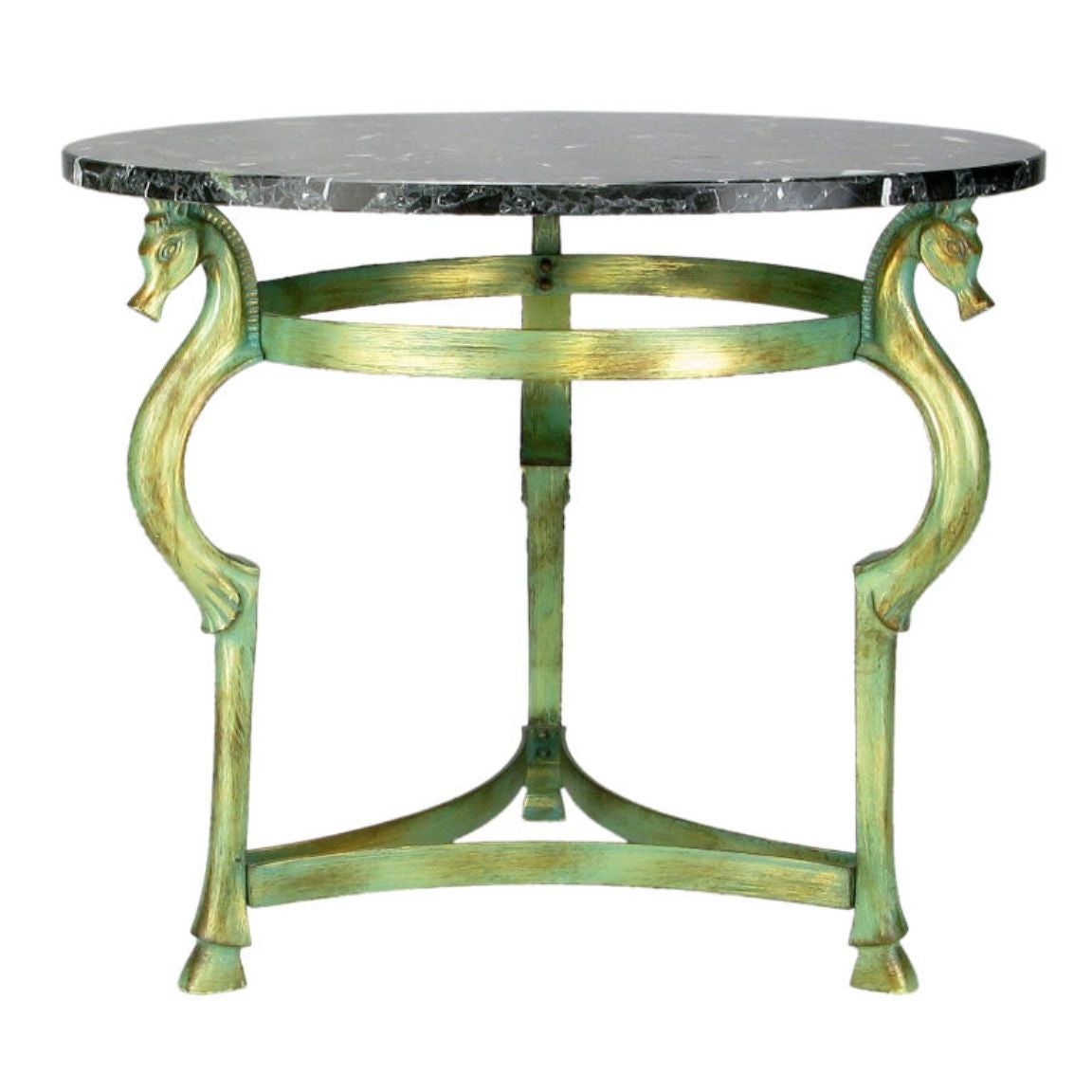Italian Verde Bronze End Table with Sea Horse Heads and Hooves