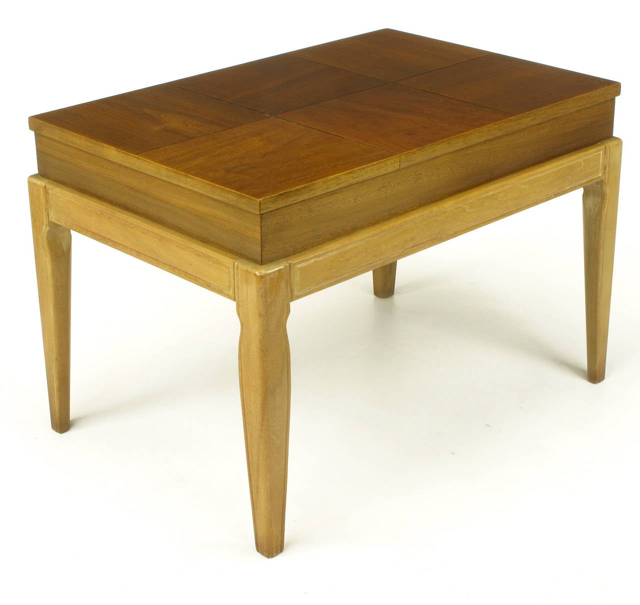 Blanchi Table d'appoint « Casa Del Sol » de John Van Koert en parqueterie de noyer avec plateau d'ouverture en vente