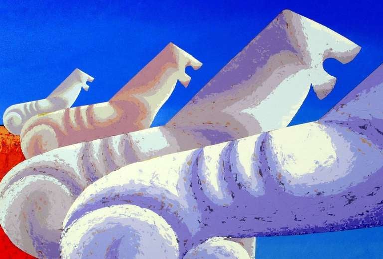 American Large Painting of Sphinxes Against Blue Sky by Leon Bishop (1927-2006) For Sale