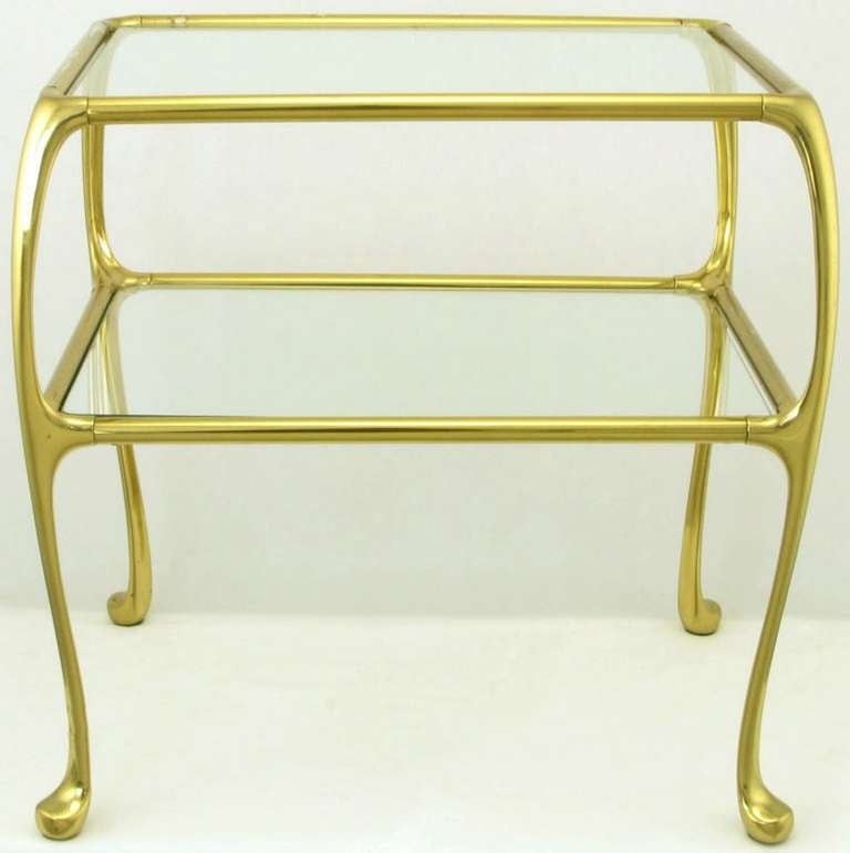 American Solid Brass Art Nouveau Style Two-Tier End Table