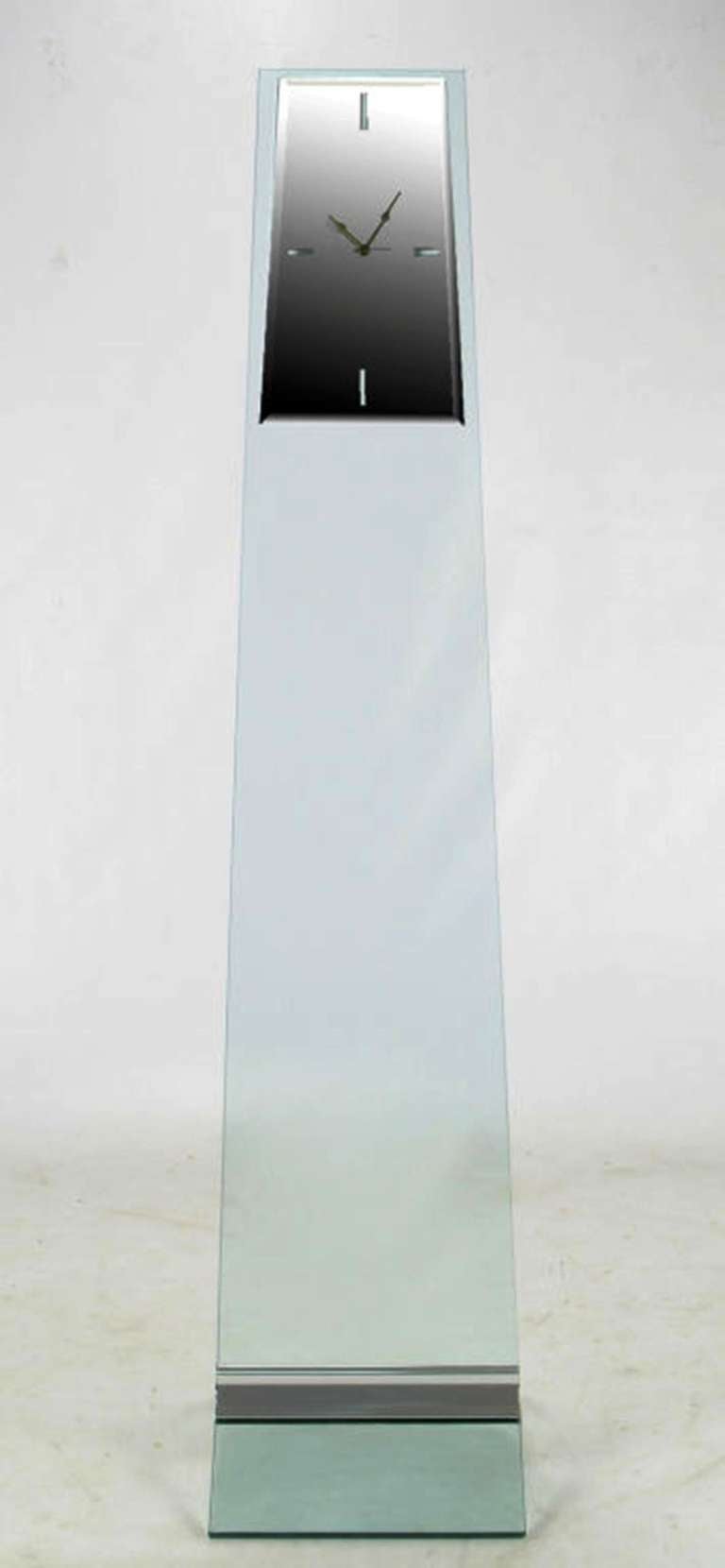 American Tall and Sleek Glass and Steel Floor Clock after Pace Collection