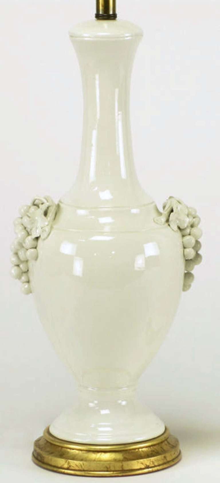 American Pair Fredrick Cooper White Glazed Ceramic Table Lamps with Grape Clusters
