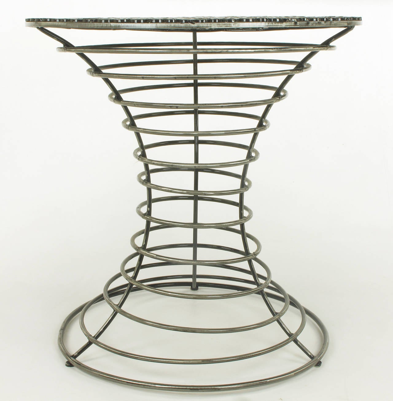 American Custom Studio Centre Table with Steel Rounds Top and Open Hourglass Base For Sale