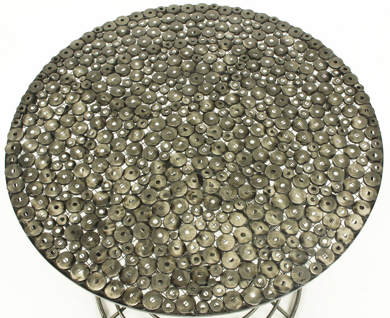 Welded Custom Studio Centre Table with Steel Rounds Top and Open Hourglass Base For Sale