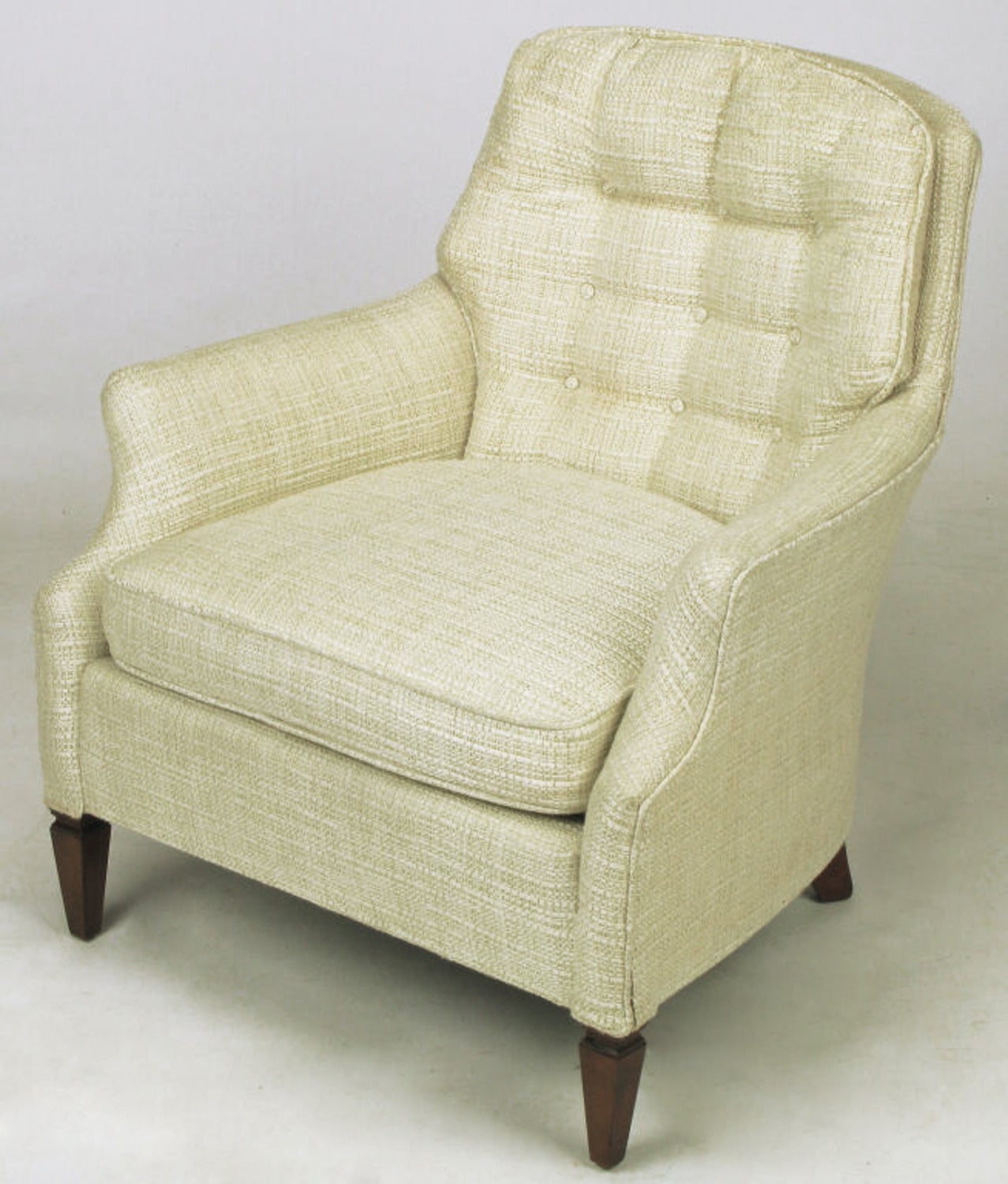 American Button Tufted Creamy Linen Lounge Chair and Ottoman