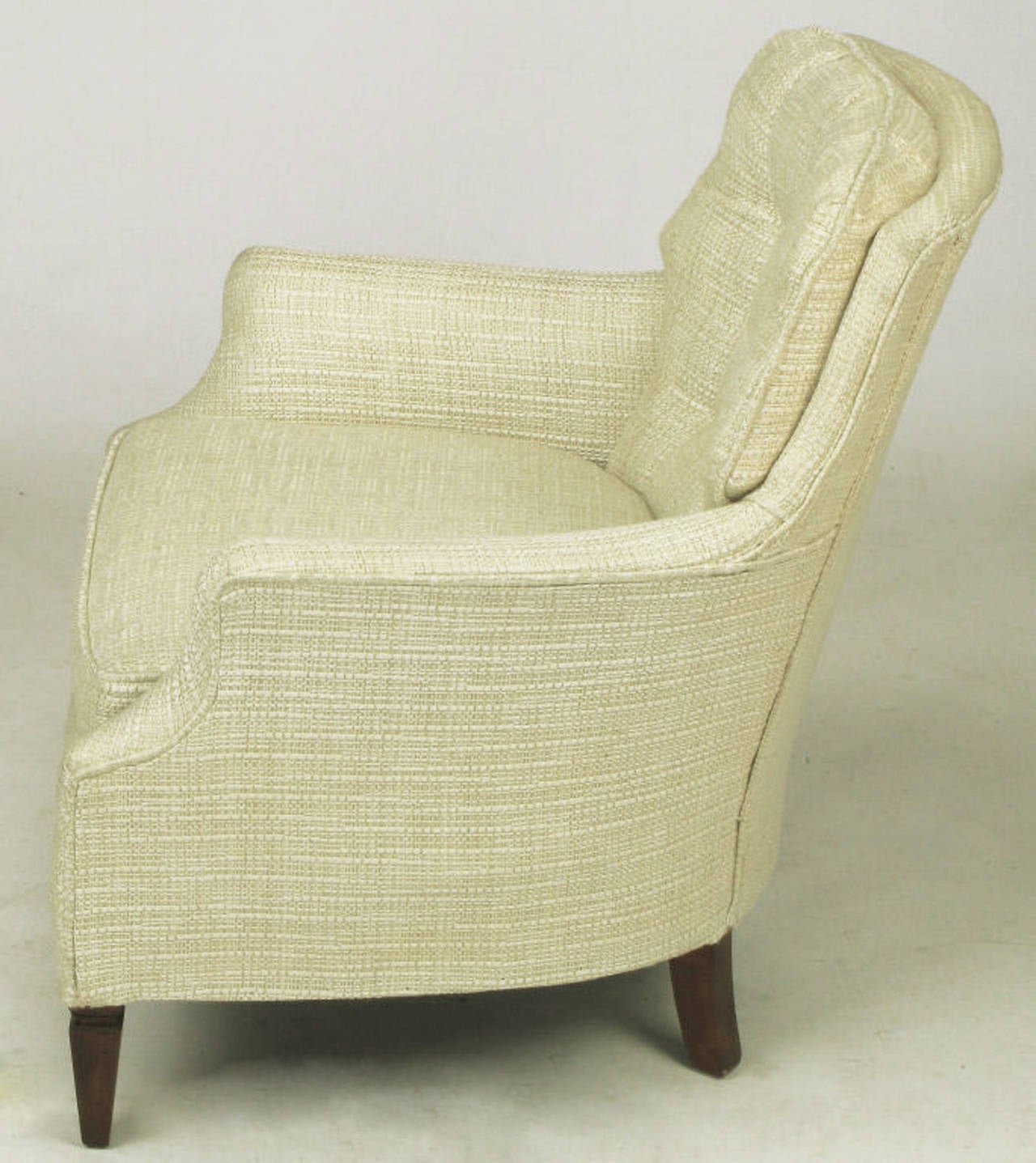 Button Tufted Creamy Linen Lounge Chair and Ottoman In Good Condition In Chicago, IL