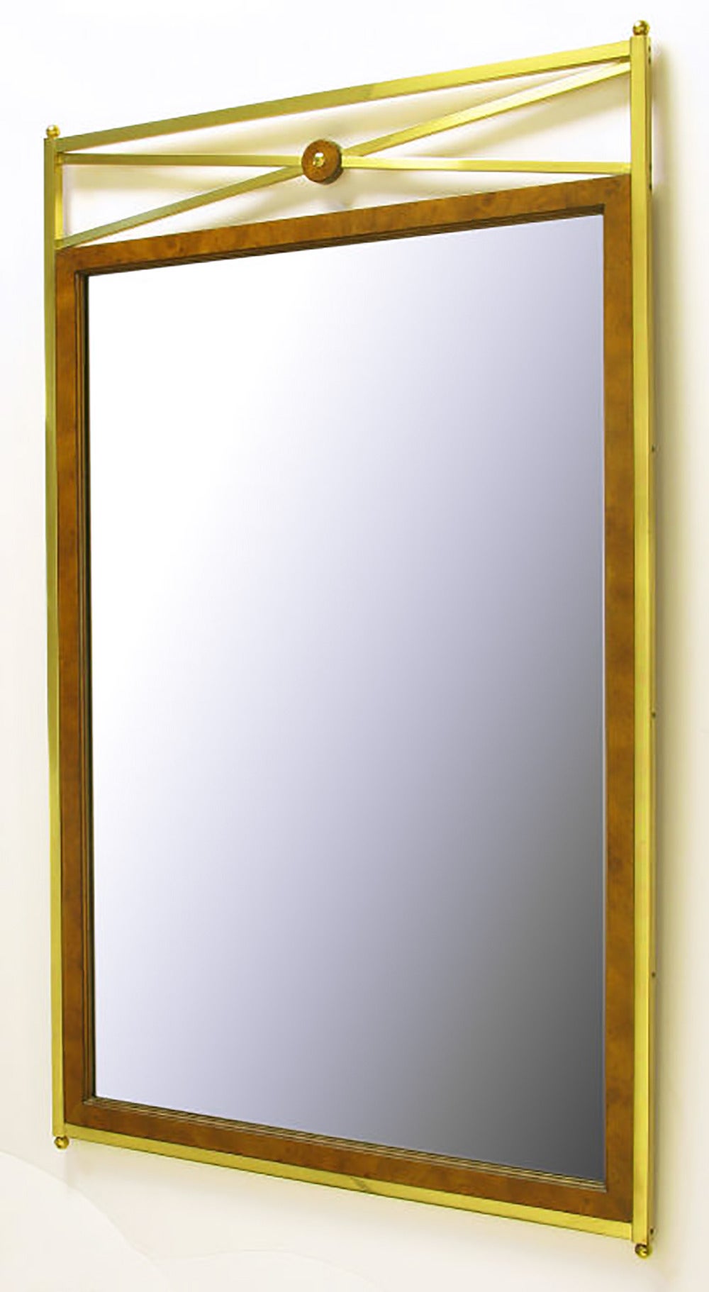 American Early Mastercraft Brass and Burl Empire Revival Mirror For Sale