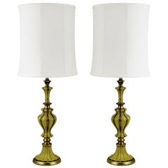 Pair of Rembrandt Brass and Antiqued Saffron Yellow Table Lamps