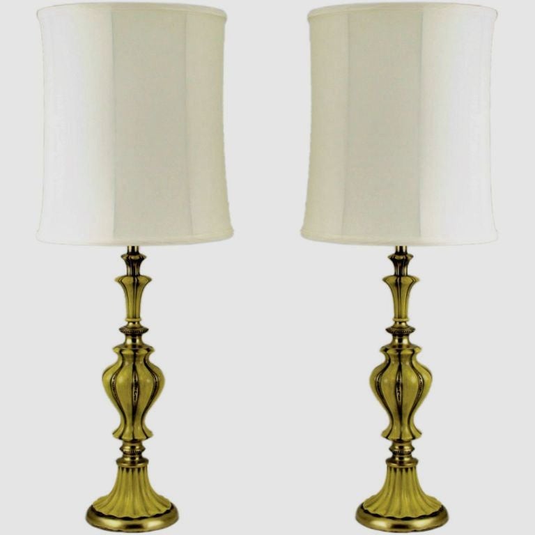 Pair of Rembrandt Brass and Antiqued Saffron Yellow Table Lamps For Sale 1