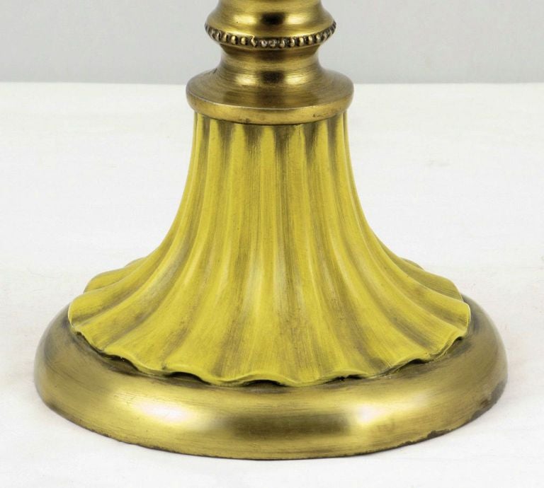 Mid-20th Century Pair of Rembrandt Brass and Antiqued Saffron Yellow Table Lamps For Sale