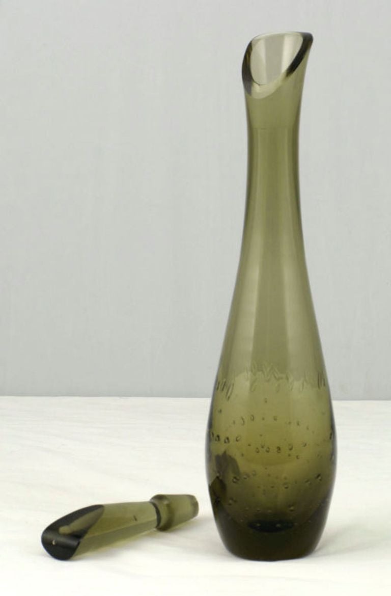 Mid-20th Century Smoked Glass Controlled Bubble Decanter