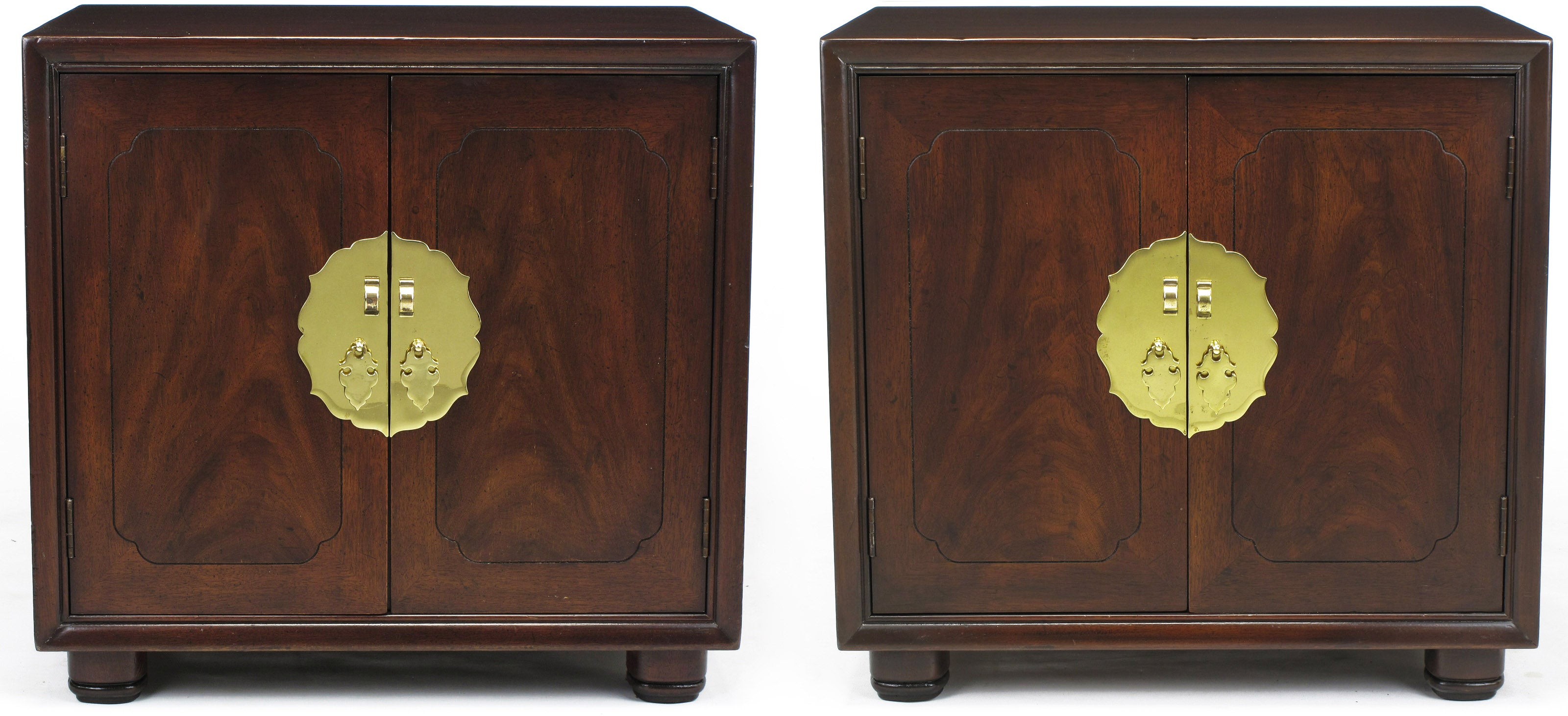 Pair Chinoiserie Figured Walnut Cube End Tables