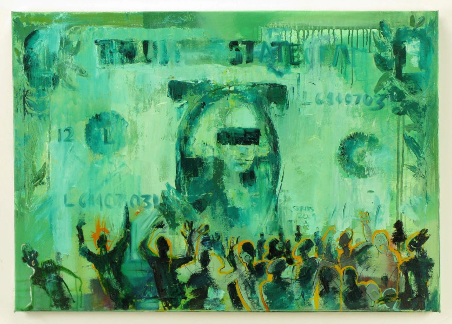 1999 Contemporary Russian Abstract Oil on Canvas Depicting Dollar Bill