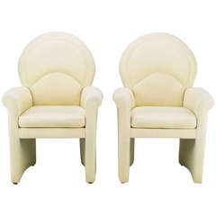 Pair Art Deco Revival Rolled Arm Club Chairs In Ivory Wool 1