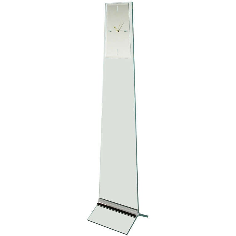 Tall and Sleek Glass and Steel Floor Clock after Pace Collection For