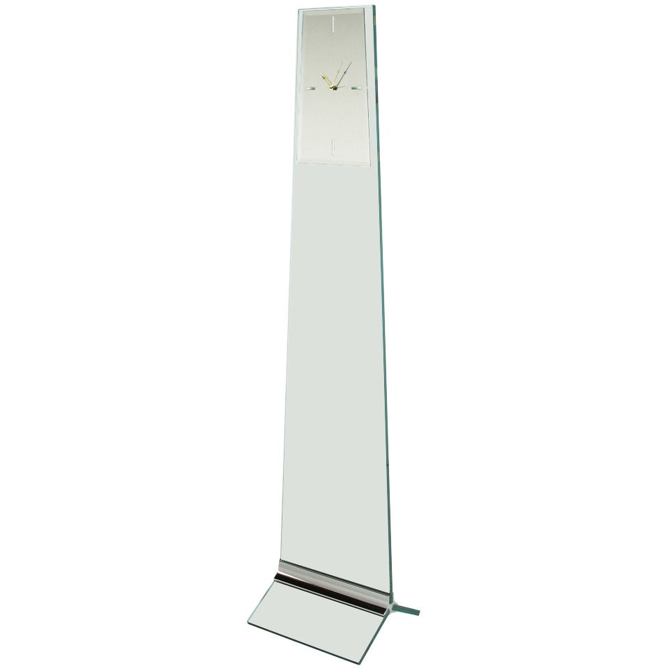 Tall and Sleek Glass and Steel Floor Clock after Pace Collection