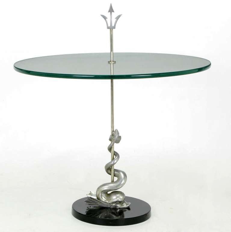 Nickel-plated brass dolphin base round table with a 12