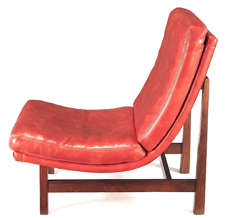Pair Custom Umber Upholstered Mahogany Frame Scoop Chairs 1