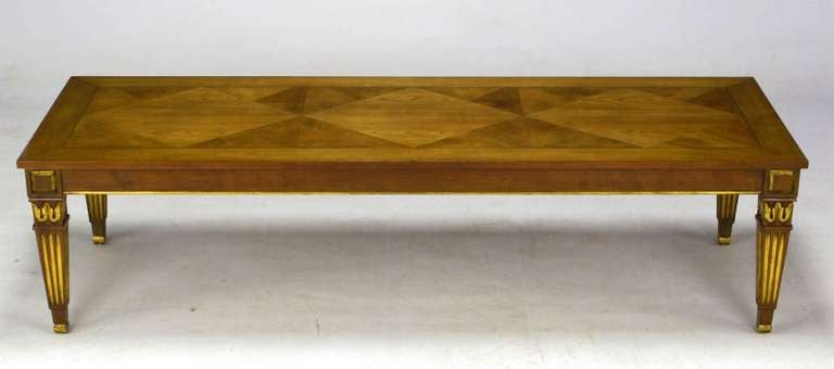American Baker Louis XVI Style Parcel Gilt Parquetry Top Coffee Table