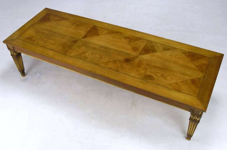 Baker Louis XVI Style Parcel Gilt Parquetry Top Coffee Table In Good Condition In Chicago, IL