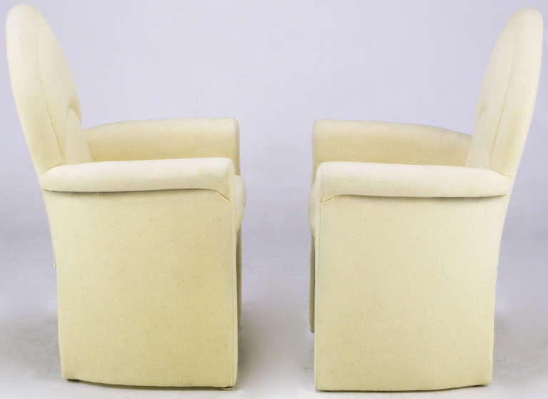 Pair Art Deco Revival Rolled Arm Club Chairs in Ivory Wool In Excellent Condition In Chicago, IL