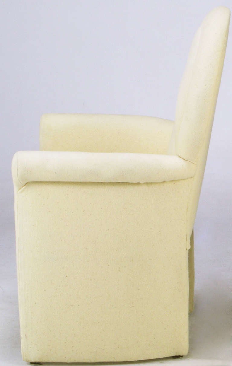 Pair Art Deco Revival Rolled Arm Club Chairs in Ivory Wool 1