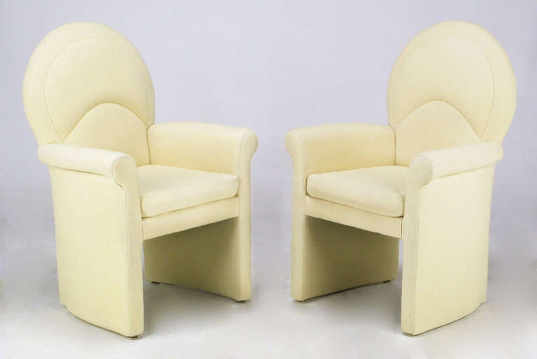 American Pair Art Deco Revival Rolled Arm Club Chairs in Ivory Wool