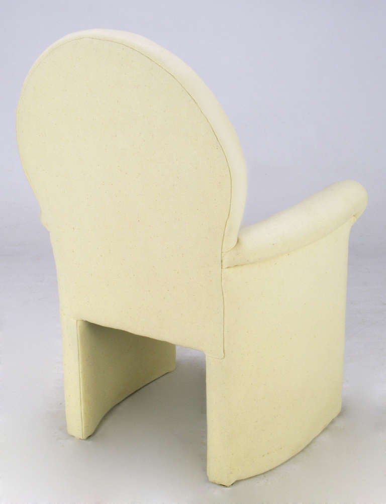Pair Art Deco Revival Rolled Arm Club Chairs in Ivory Wool 2