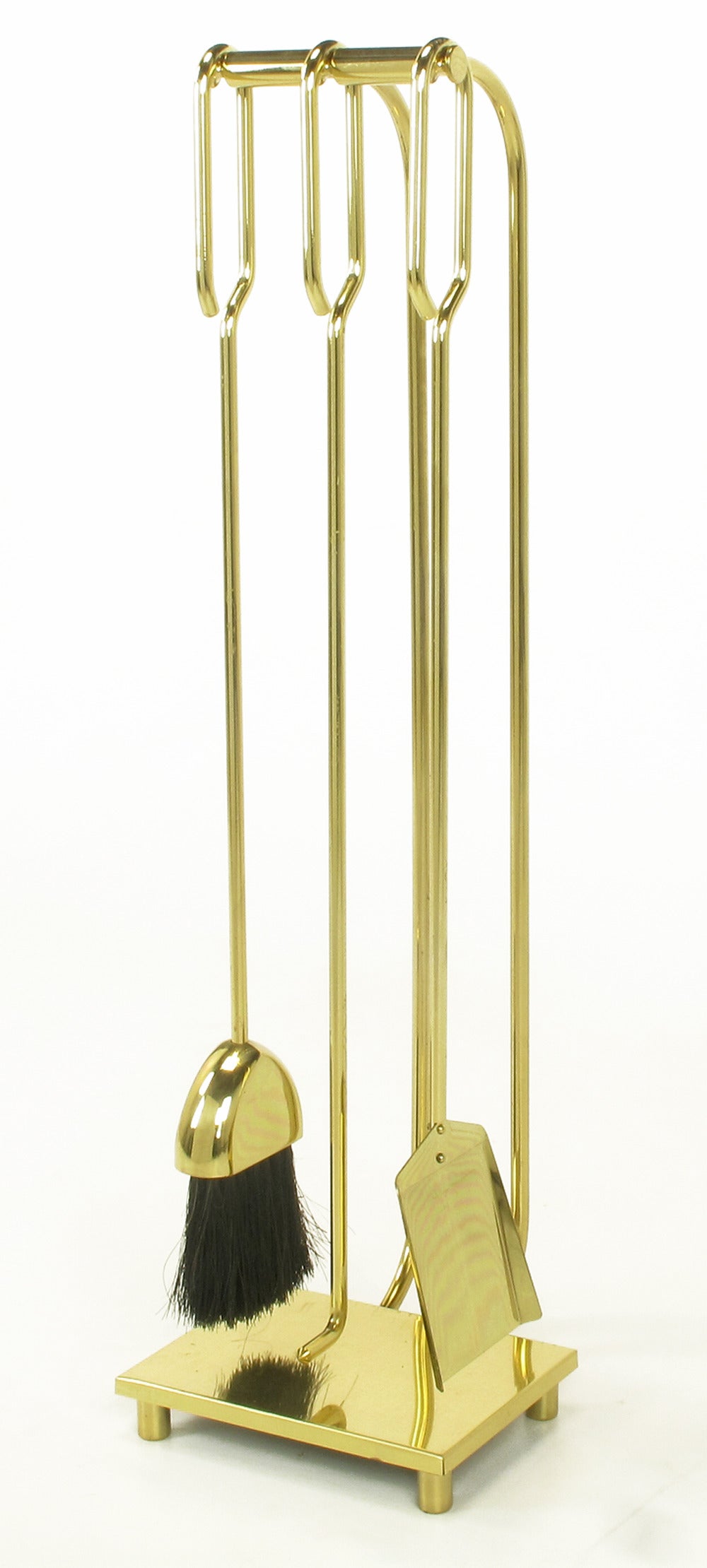 American Modernist Brass Fireplace Tool Set For Sale