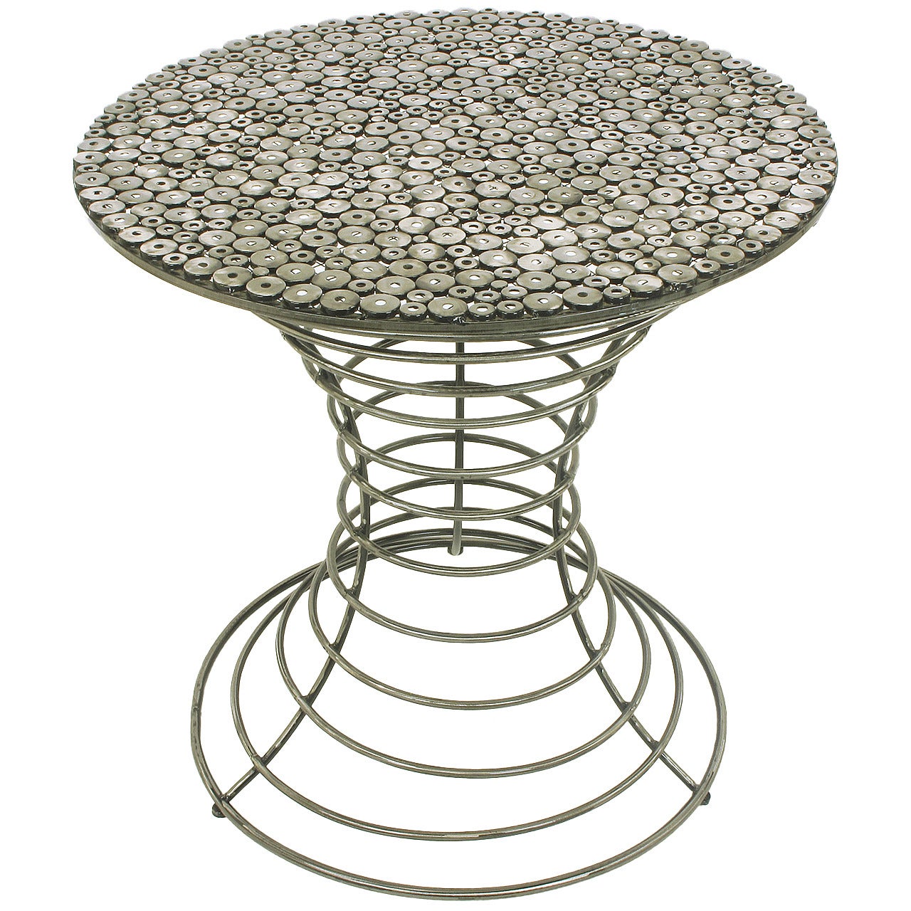 Custom Studio Centre Table with Steel Rounds Top and Open Hourglass Base For Sale