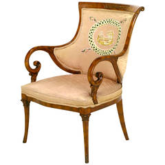 1940s Italian Regency Armchair with Quilted Silk Upholstery