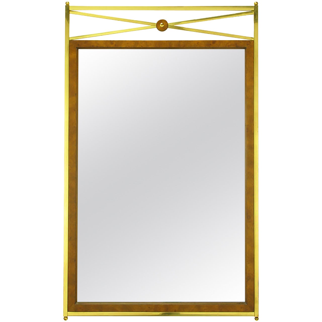 Early Mastercraft Brass and Burl Empire Revival Mirror For Sale