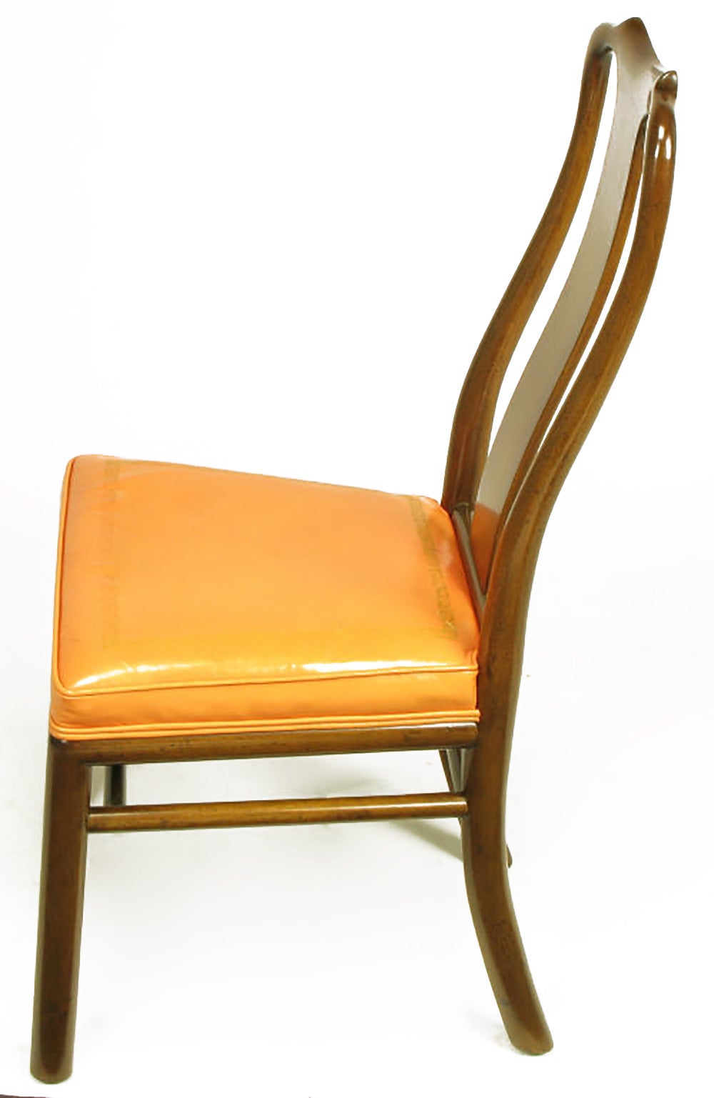Mid-20th Century Six Walnut and Tooled Leather Splat-Back Dining Chairs For Sale