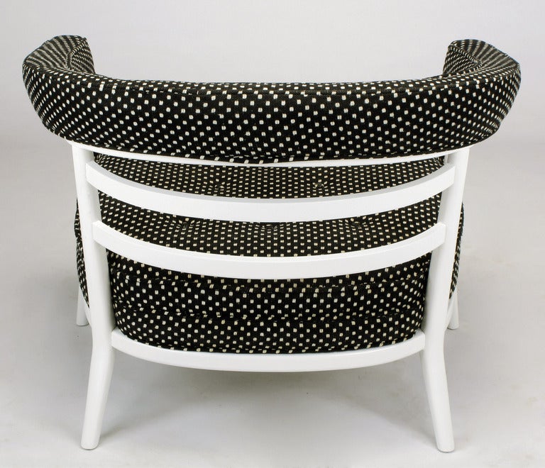 American Four Bert England White Lacquer and Black Polka Dot Lounge Chairs For Sale