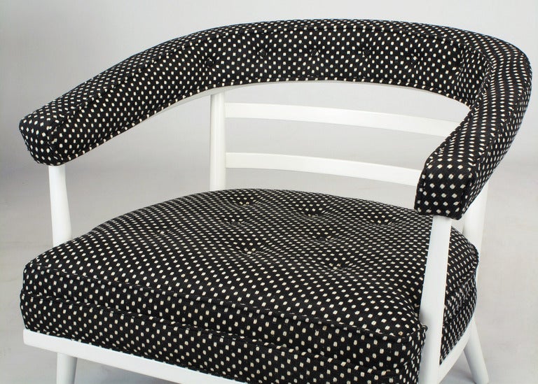 Wood Four Bert England White Lacquer and Black Polka Dot Lounge Chairs For Sale