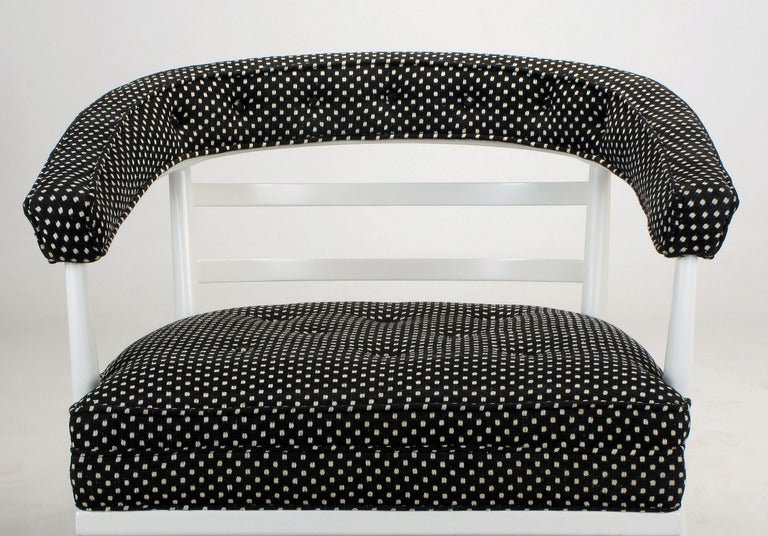 Four Bert England White Lacquer and Black Polka Dot Lounge Chairs For Sale 1