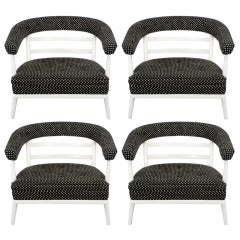 Four Bert England White Lacquer and Black Polka Dot Lounge Chairs 7